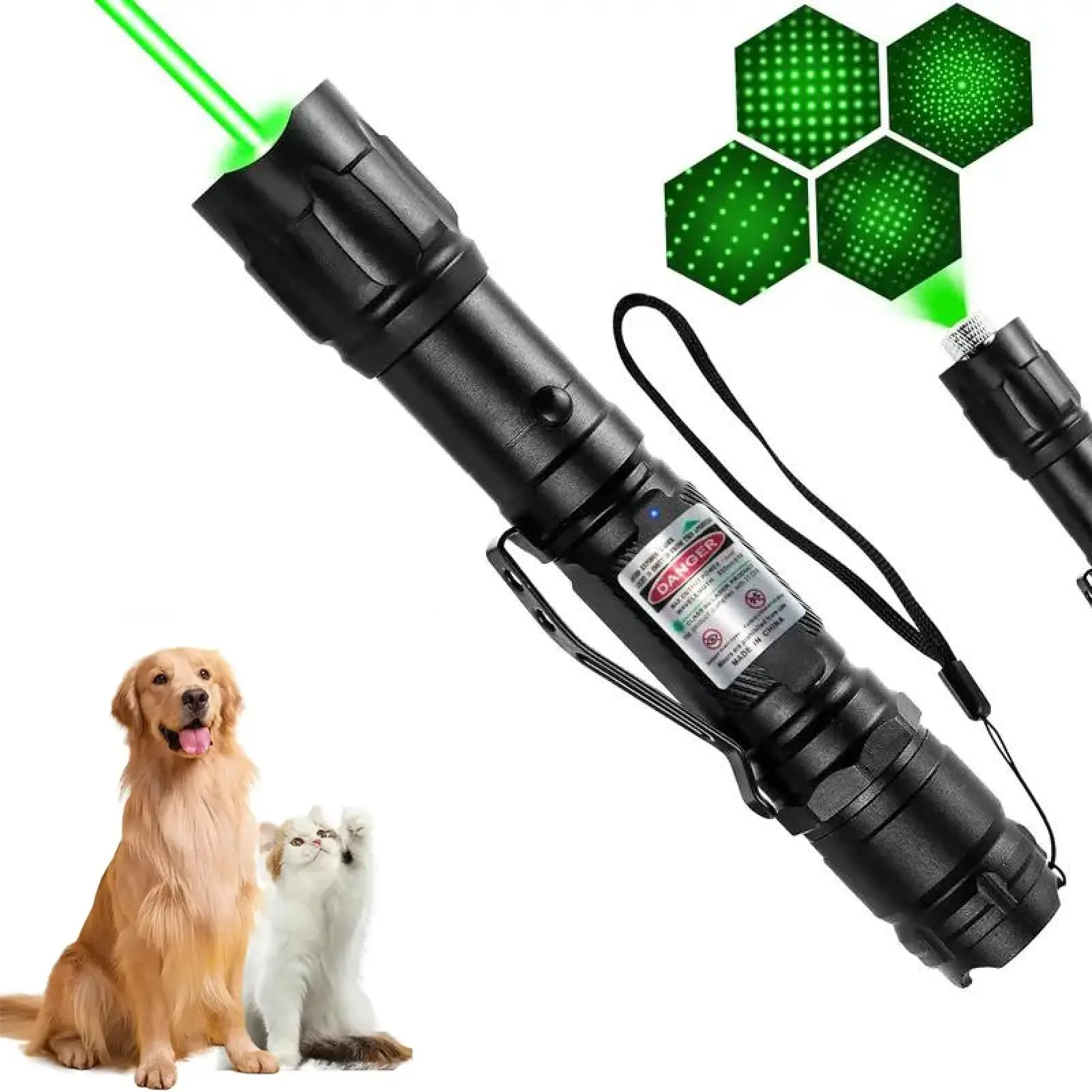 Rechargeable Pet Laser Beam Light Toy, Low-Power Safe Design, Interactive Wall Projection, Indoor-Outdoor Use, With Included Pointer