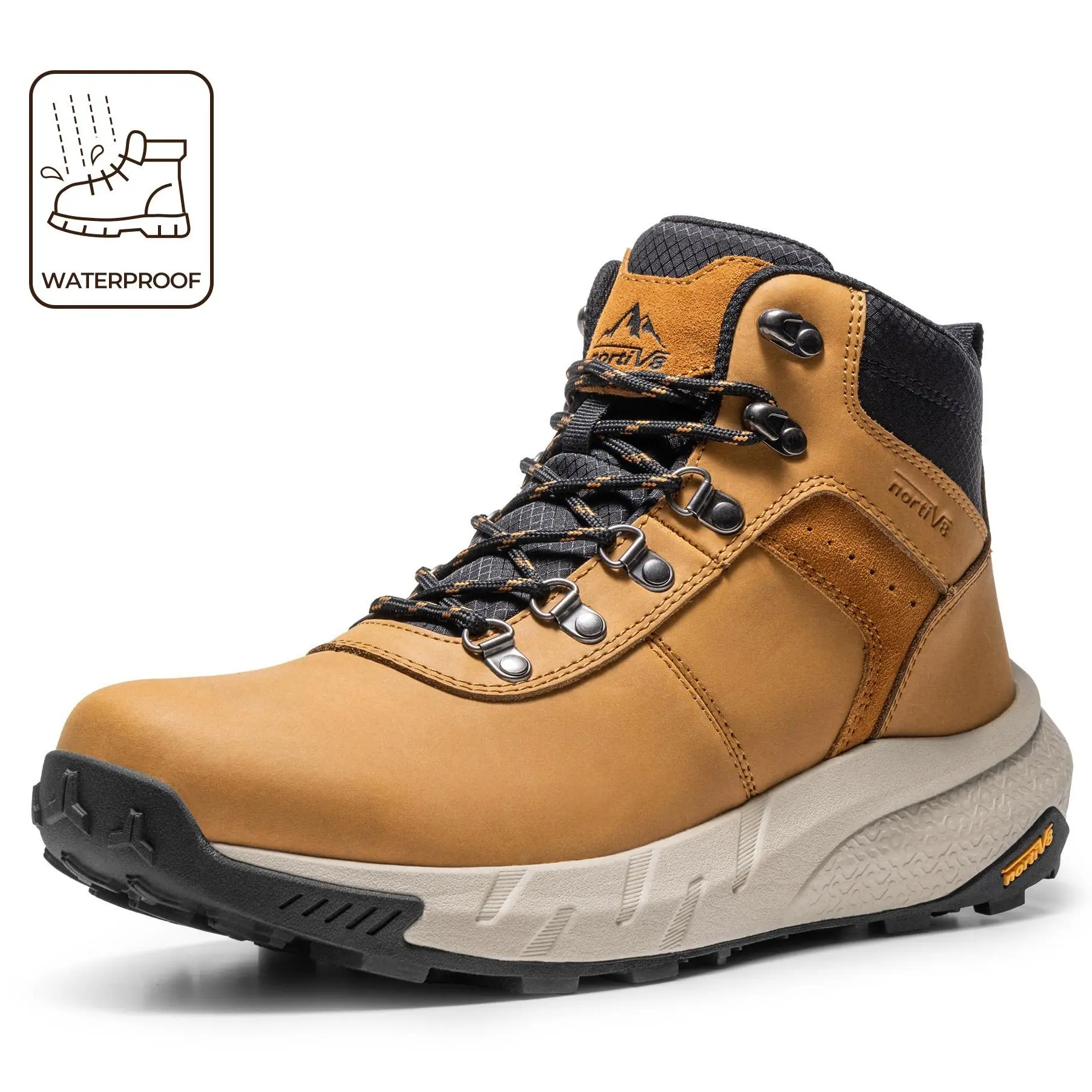 【SummerFinds】NORTIV 8 HydroTrek Men's High-Top Vegan Leather Footwear - Waterproof, Lightweight, Breathable, Durable Outdoor Hiking Gear for Trekking, Camping,summerwins,father'sdaygifts