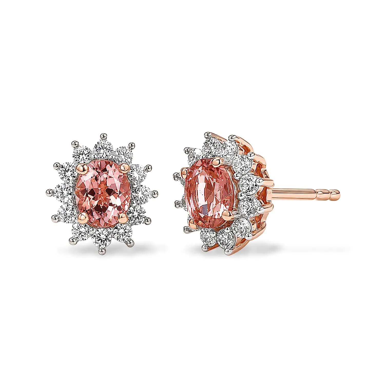 D'Joy Premium Blush Tourmaline, White Zircon Sparkle Stud Earrings in 18K Vermeil RG Over Sterling Silver 1.30 ctw