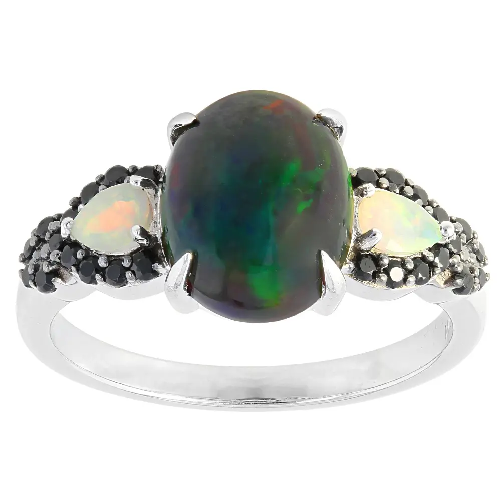 Classic Natural Crystal Ring, JTV Black Ethiopian Opal, Rhodium-Over Sterling Silver Ring, 1.77ctw, Classic Ring