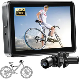 Bike camera, Handlebar Bicycle Rear View camera with 4.3'' HD Night Vision Function, 145° Wide Angle View, Adjustable Rotatable Bracket, Compatible with Bicycle, Mountain, Road Bike