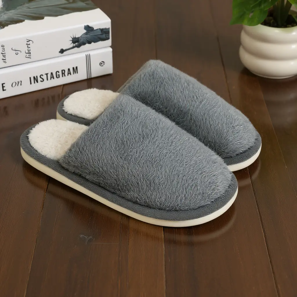 Women's Retro Plush Slip-On Slippers - Classic Solid Color Ankle Slides with Soft Cushion, Warm Non-Slip Round Toe, Hand Washable Winter Indoor Home Shoes, Home Decor