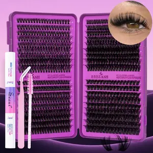 Volume Eyelash Clusters & Eyelash Extensions Set, Synthetic Eyelash Extensions, 30-150D Natural/Dense Cluster Lashes Thin Band, Individual Lash Clusters, DIY Eyelash Clusters Extension, D Curl, Includes Bond&Seal, Tweezers, Brush, Daily and Party Makeup