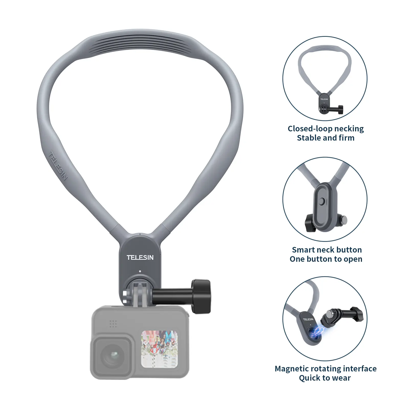 TELESIN POV Quick Release Mount, Magnetic Neck Holder Mount, for GoPro Hero 12 11 10 9 8 7 DJI Osmo