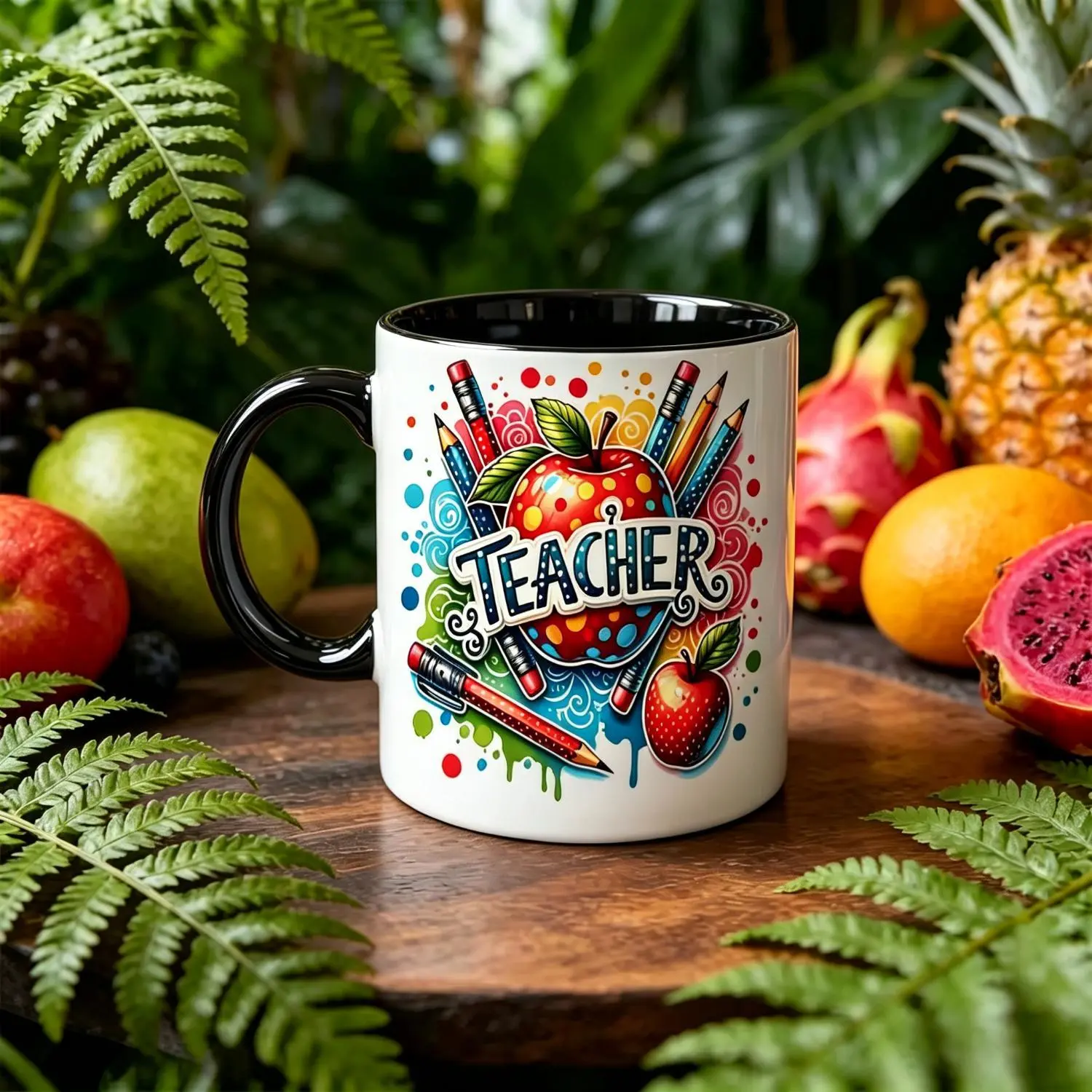 11Oz Colorful Teacher Theme Ceramic Coffee Mug Insulated Perfect for Educators Birthdays Holidays Christmas New Year Valentine'S Day Gift White Ceramic Mug