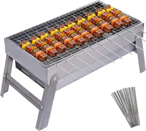 Portable Charcoal Grills With 40Pcs 14" Long Kabob Skewers, Heavy Duty Small Tabletop BBQ Grill, Easy to Carry Outdoor Camping Grill for Tailgating Backpacking Hiking Picnic Hiking Cooking