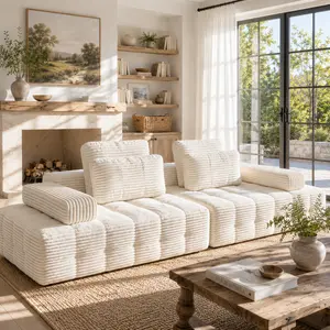 【Summer vibes】Yajun  Oversized Modular Cloud Corduroy Sectional Sofa, Vertical Channel Tufted Deep Seat Block Couch, Multi-Style Whole Home Compatible, Ships in 2 Separate Boxes furniture boneless Cozy Sofa chair modern comfy Sleeper