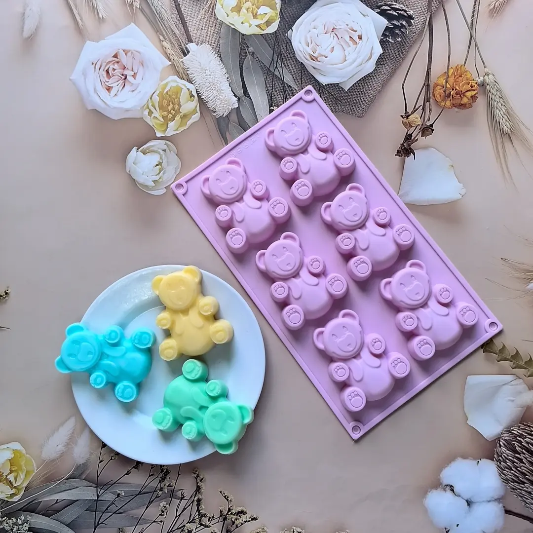 1pc 6-Cavity Bear Shape Silicone Mold, Non-Stick Baking Mould for Cakes, Bread, Jello, Desserts, DIY Kitchen Tool, Reusable Mold, Silicone Baking Molds