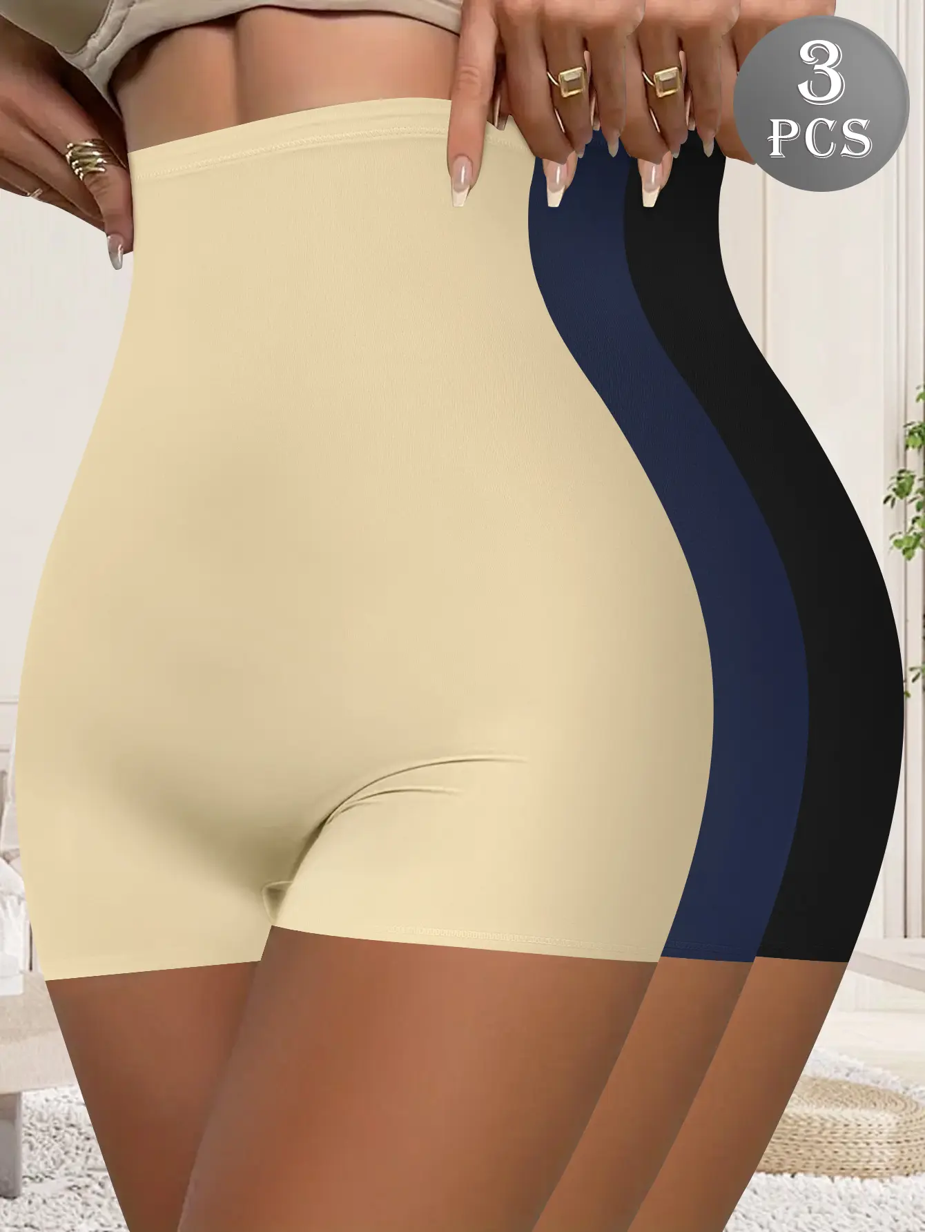 QUASTI 3 Pieces High Waisted Flat Corner Pants For Women, Abdominal Compression, High Elasticity Hip Lifting Flat Corner Pants Milk Ice Silk Fabric Comfortable & Breathable Birthday Gift For Girls