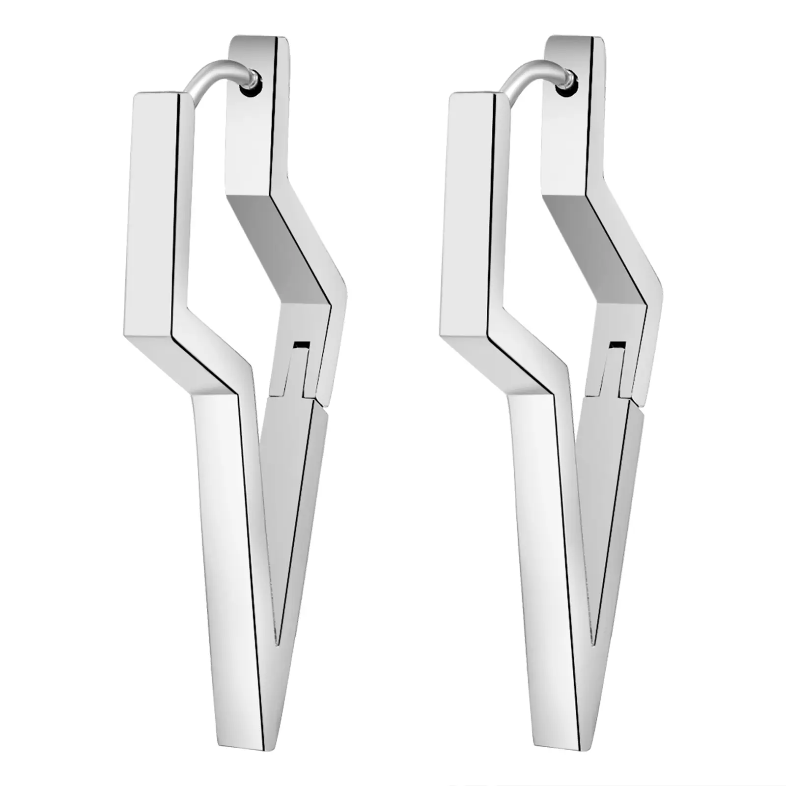 OIDEA Women's Silver Stainless Steel Earrings Set - 35.89mm Lightning Bolt Geometric Punk Earrings, Hypoallergenic Lightweight Ear Hook Dangles for Daily Wear, Gift for Ladies, Hypoallergenic Earrings Set summerwins