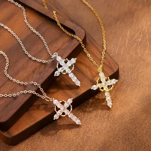 Women's Trendy Cross Crown Rotatable Necklace | Unique Rotating Design Personalized Pendant, Dainty Gold-Tone Rhinestone Necklace for Daily & Gift
