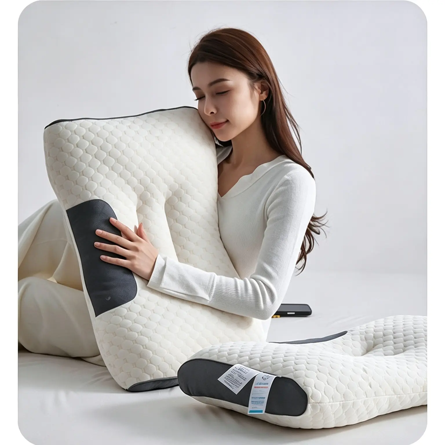2-Pack Adult Cervical Neck Pillow - Soft Massage Surface, High-Comfort No-Pressure Design, Breathable Honeycomb Grid Mesh, Polyester Fiber Plush Filling for Neck & Shoulder Pain Relief, Ideal for Office/Bed/Dorm