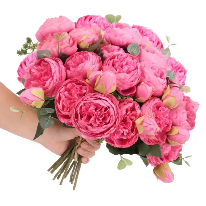 5 pcs Artificial Pink Peony Red Forever Silk Flower Peonies Bouquet Flowers, Fake Bulk Ideal for Home & Wedding Decor, Perfect Gift