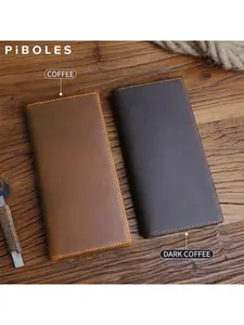 High Quality Genuine Leather Solid Male Long Wallet Vintage Portable Checkbook Organizer Card Holder Wallets Handmade Men Clutch Business Wallet