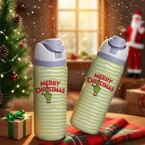 Christmas 32oz Dual-Use Sports Water Bottle, Creative Striped Pattern, 304 Stainless Steel Insulated, Large Capacity Fruit Cup, Perfect Gift