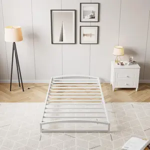 Low Bed Frame Twin Size, 6 Inch Heavy Duty Metal Platform Twin Bed Frame with Arch Design, Easy Assembly, Strong Bearing Capacity, Under Bed Storage, No Box Spring Needed - White