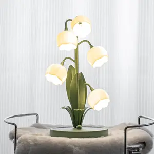 Vintage Flower Lamp | Adjustable 3-Color LED Table Lamp | 5 Lily Bedside Light, Bedroom Decor & Study | Free Bulb & Gift-Ready | Lilyvalleylamp
