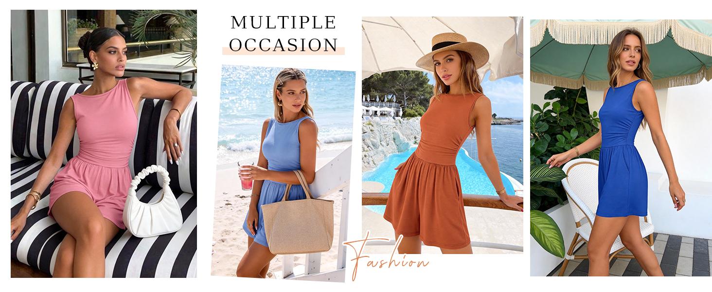 PrettyGarden Summer Rompers for Women Dressy Casual Sleeveless Short Wide Leg Jumpsuits Beach Vacation One Piece Outfits#Summervibes#SwimWeek