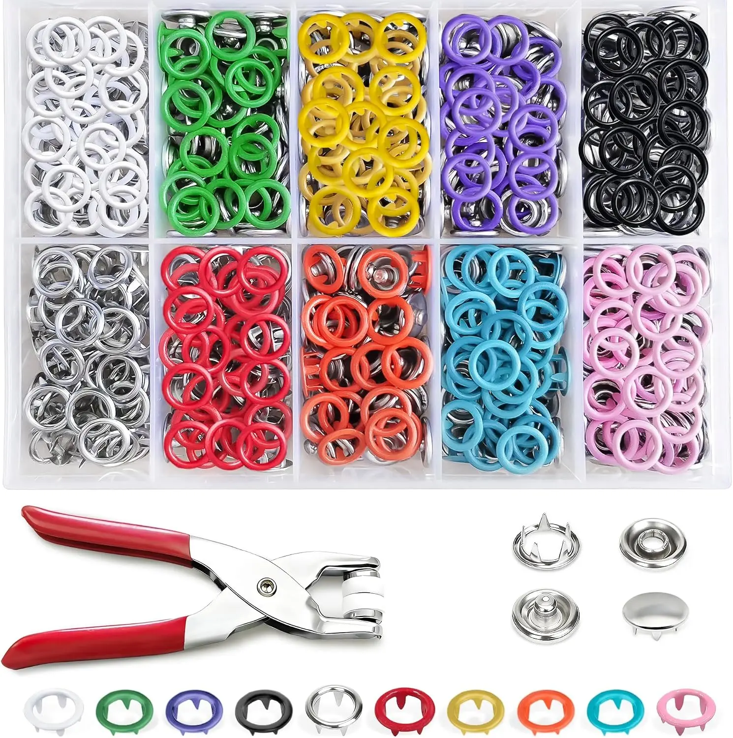 150 Sets Metal Snap Buttons with Pliers, 600 PCS Multicolor Mixing Hollow Sewing Snap Fasteners for DIY Crafting Clothing (9.5mm)-ZENG