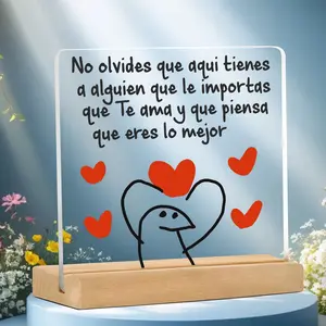 Spanish Love Phrase Acrylic Desk Sign, Romantic Couple Art with Cute Cartoon Figures, Wooden Base, Perfect Gift for Couples