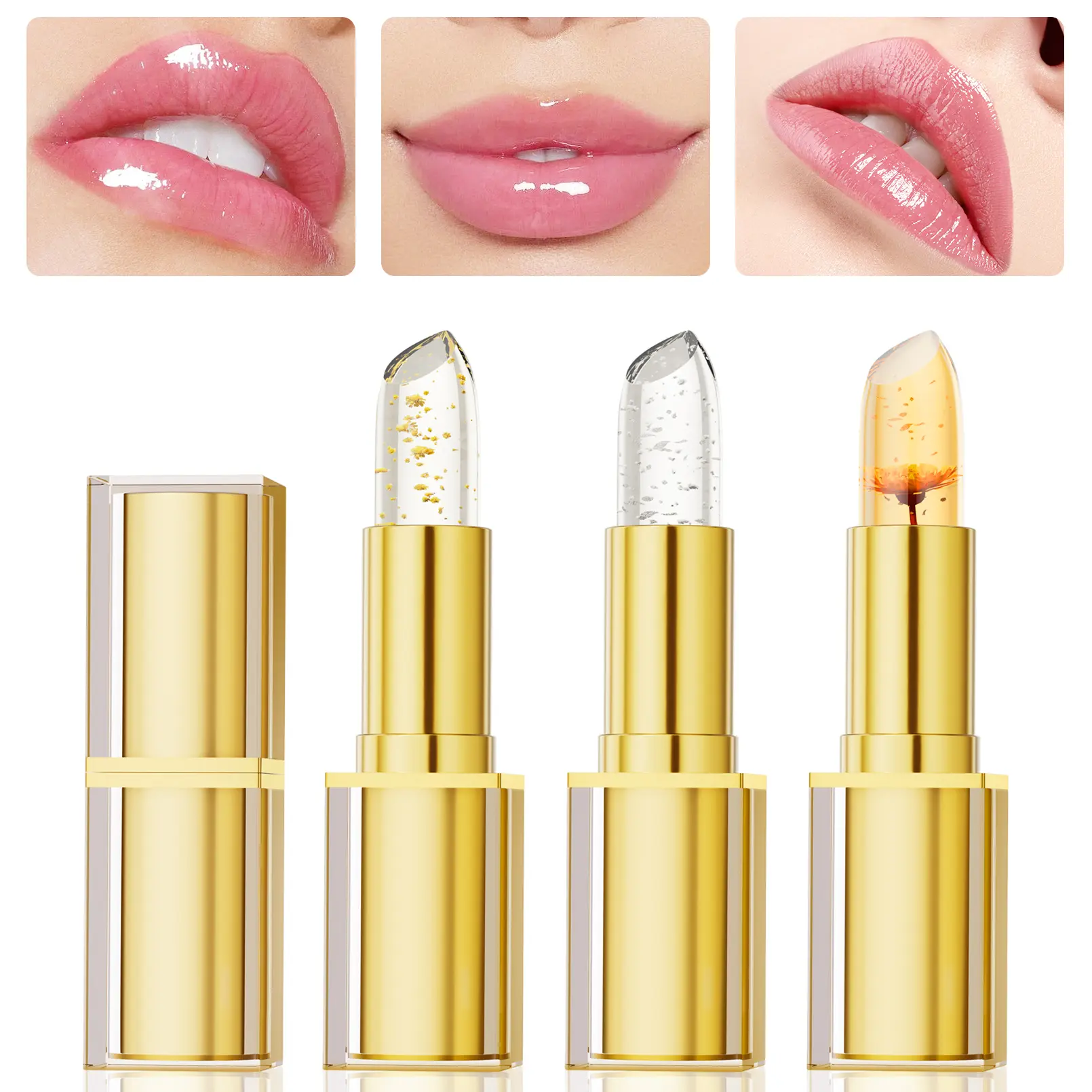 Color Changing Lipstick Gold Crystal PH-Reactive Moisturizing Glossy Shine Lip Gloss Deep Nourishment Long Lasting Hydrating Lip Balm Waterproof Soft Natural Finish Lightweight Makeup jelly  lipstick five  below  makeup