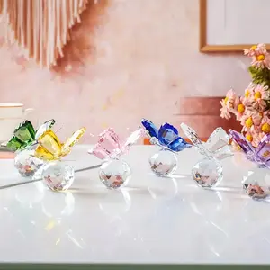 1 Piece Crystal Flying Butterfly with Crystal Ball Base Figurine Collection Cut Glass Ornament Statue Animal Collectible Decoration Items Cute Collectible Figurines