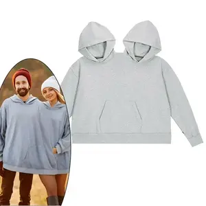 Gray couple hoodies, couple hoodies, double-layered hoodies, and couple lightweight sweaters; crewneck sweatshirts — oversized, crewneck, long-sleeve men’s and women’s casual wear — perfect Valentine’s Day gifts — men’s and women’s sets GARMENTARY
