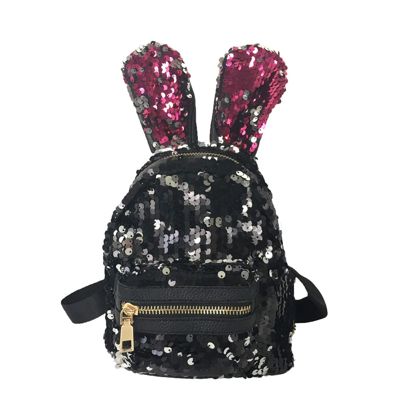 Fashion Culture Pink Sequin Micro Backpack for Women, Cute Cartoon Character Design with Bunny Ears for a Sparkly Casual Party Look, Sequins, Sparkly Look, Playful Cartoon Bunny Ears, Female