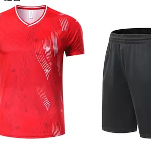 Red Soccer Suit Training Vest Breathable Jersey with Black Shorts for Football Practice Short Sleeve Design