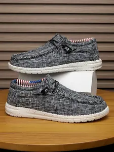 Men's Breathable Canvas Slip-On Shoes, No Laces, Lightweight Soft Sole, Flag Liner, Perfect for Independence Day & Memorial Day