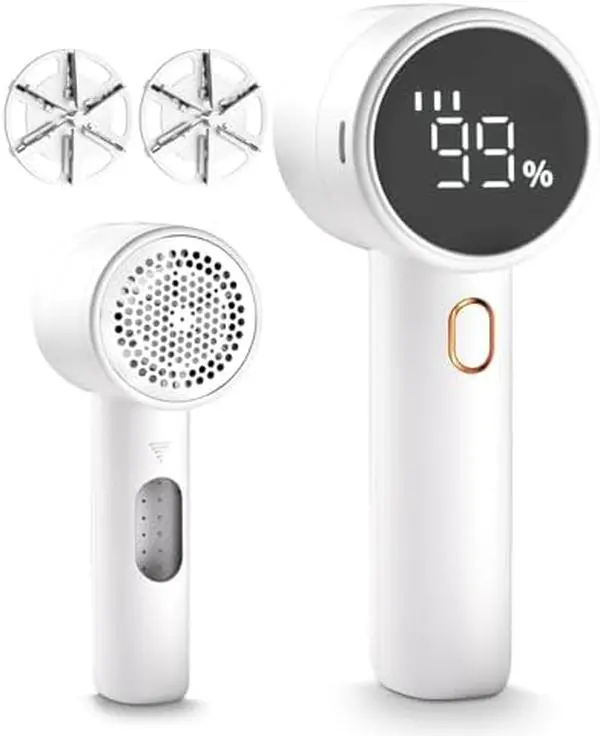Fabric Shaver, Lint Remover Rechargeable, Electric Portable Sweater Defuzzer with 3 Speeds, 6 Leaf Blades, Digital LED Display to Remove Pilling for Clothes, Furniture, Sweater, Couch, Blanket