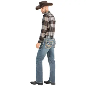 MONTERO Cowboy Denim Jeans MT4646 Medium Blue for Men - Classic Button Closure and Embroidered Embellishments - Casual