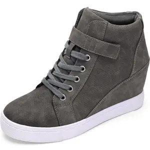 Athlefit Women's Lace Up Wedge Sneakers High Top Fashion Sneakers Ankle Booties Footwear Casual Athletic Style