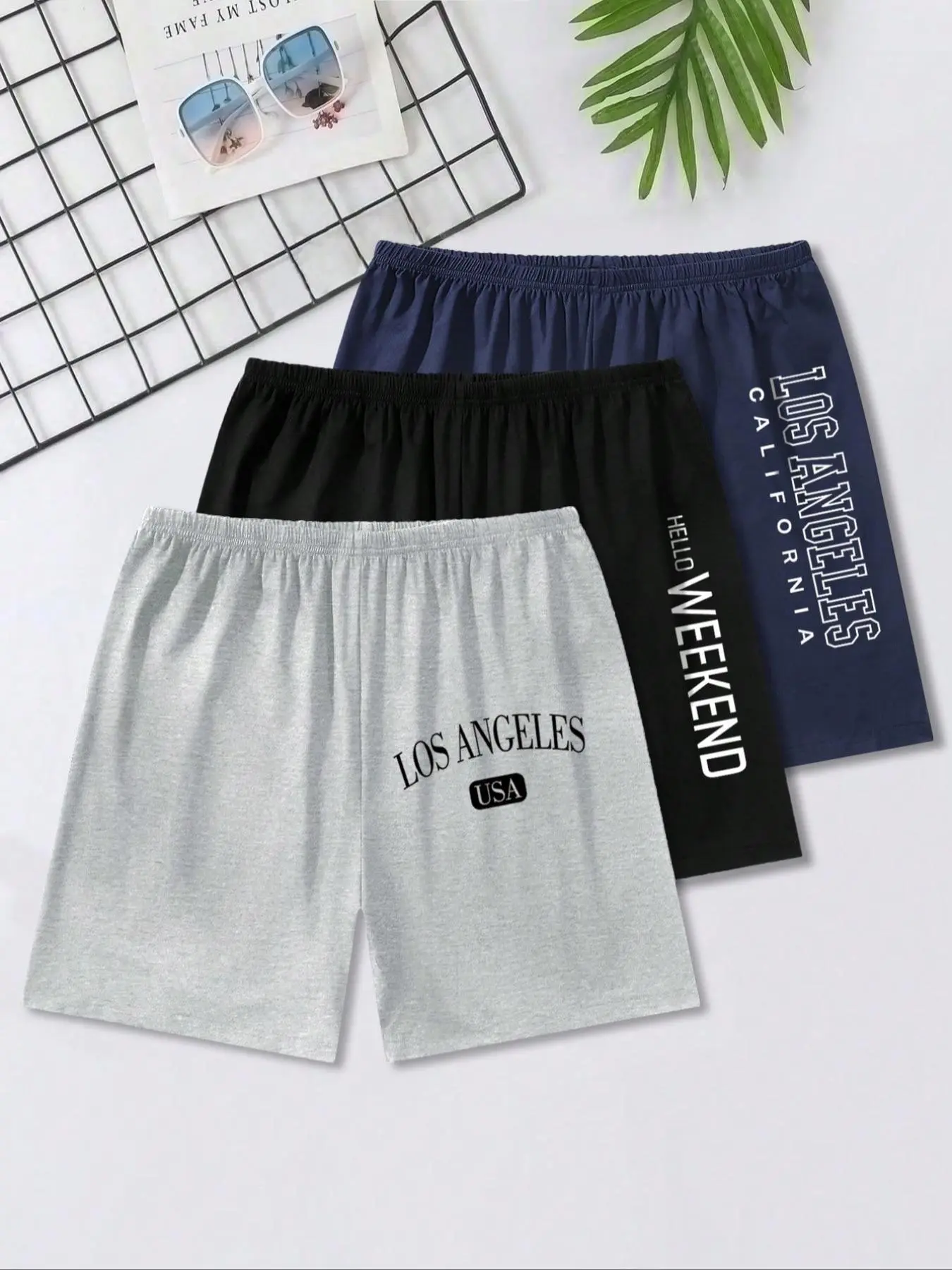 Men's Letter Print Pajama Shorts, Casual Comfy Soft Breathable Sleep Shorts, Men's Sleepwear & Loungewear for Summer Tropical