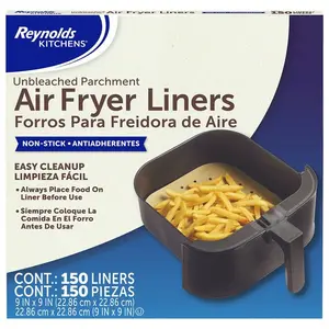 Reynolds Air Fryer Liners 9x9 Non-Stick Parchment Paper 150 Count Disposable