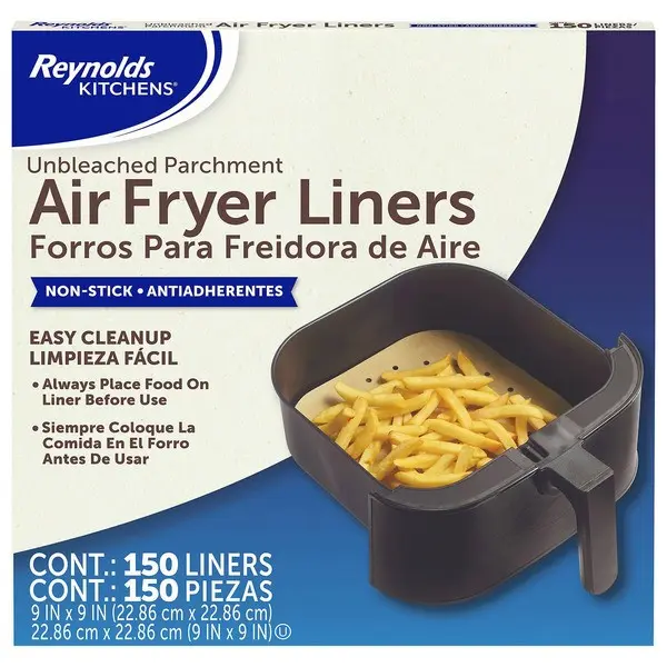 Reynolds Air Fryer Liners 9x9 Non-Stick Parchment Paper 150 Count Disposable