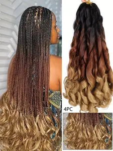 French Curly Braiding Hair 24 Inch 4 Packs, Pre-Stretched Bouncy Braiding Hair, Loose Wavy Synthetic Hair Extensions, Wavy Hair Type for Women, Synthetic Hair Pieces