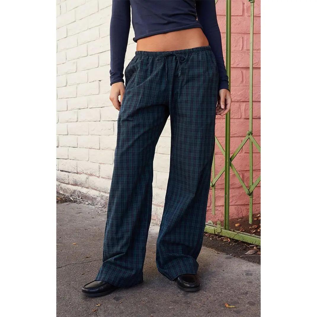 John Galt Women's Green Plaid Anastasia Baggy Pants
