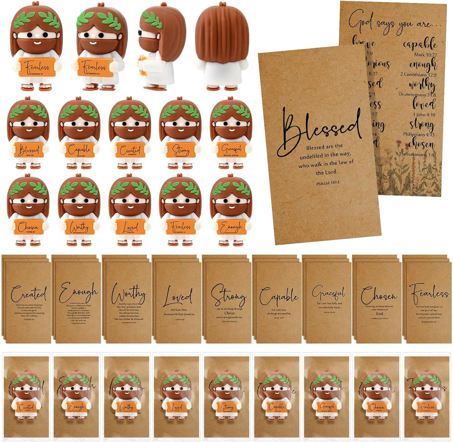 Plastic Little Jesus Figures Religious Decorations Set - Mini Pocket Jesus with Bible Verse Card & Prayer Box, 20/50 Bulk Religious Collectibles for Church Groups, Home Spiritual Decor, Prayer Room Decor, Thanksgiving Gifts, Christianity