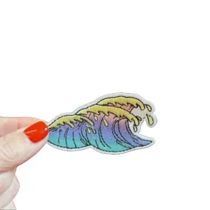 Iridescent Retro Ocean Wave Embroidered Patch