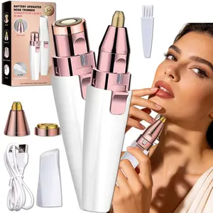 Facial Hair Remover for Women,Nose Hair Trimmer Rechargeable 2-1 Eyebrow Razor Portable Electric Shaver Painless Hair Remover Device for Face Nose Peach Fuzz Body Beard Lips Chin Female Hair Removal