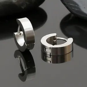Simple Electroplated Stainless Steel Earrings 4x9mm Monochrome Steel Color Gold Black Options Single Pair