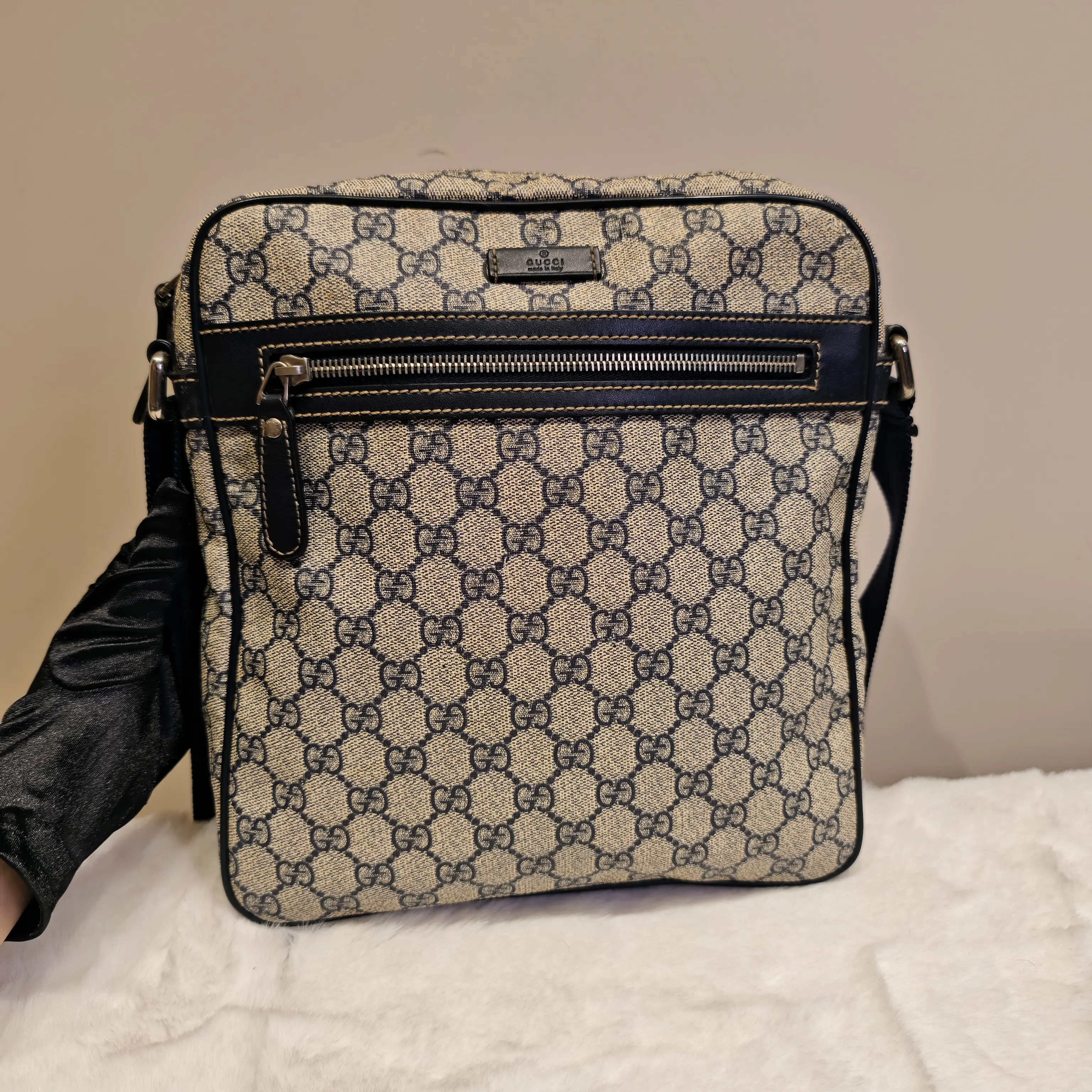 Pre-owned GUCCI GUCCI｜Black/Brown Leopard Print Square Crossbody Messenger Bag a25