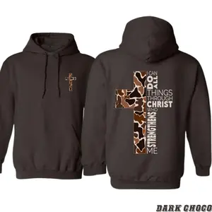 Christian Hoodie - Camo Cross Design with Philippians 4:13 Verse, Cozy Fit for Faithful Believers and Outdoor Enthusiasts - Menswear Womenswear