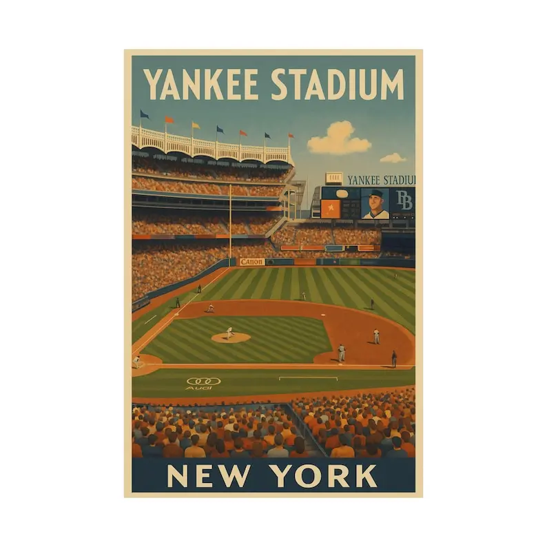 Yankee Stadium Vintage Travel Poster, New York Baseball Wall Art, Retro Stadium Print, NYC Sports Decor