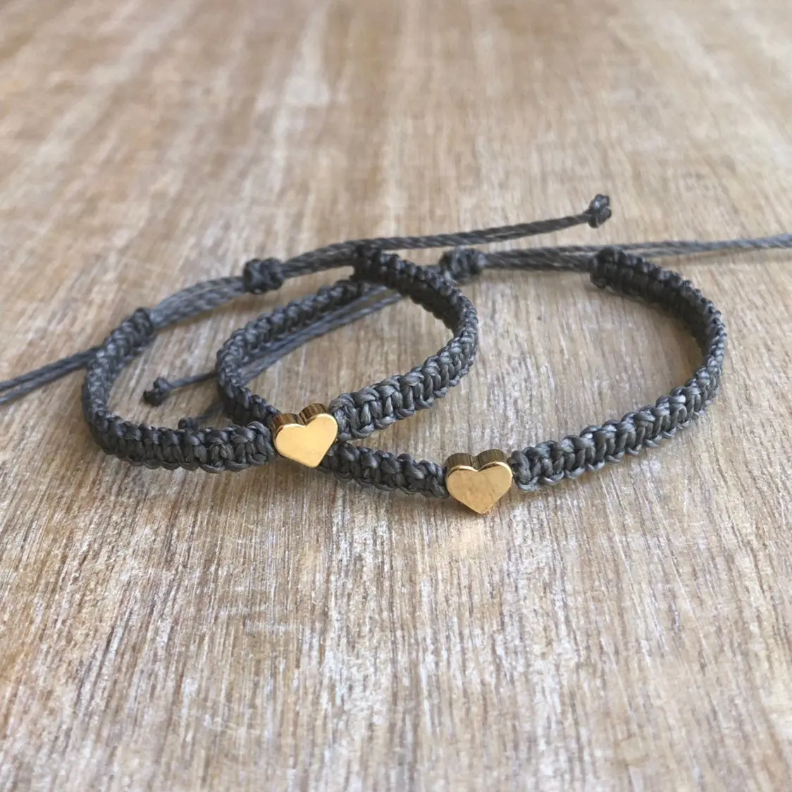 Mommy and me bracelets, Mom and Daughter Graphite Gray bracelets, Gold 14K Heart bracelets, Waterproof Matching