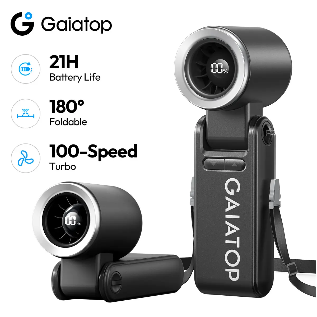 [21H Long Life] GAIATOP Foldable Handheld Fan, 180° Adjustable 6-Speed Mini Fan for Travel, Makeup & Work Summer Essential Practical Travel Gift TikTokshopspringglowup tiktokshopbacktoschool