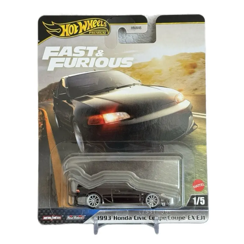Hot Wheels Premium Collectible Model Car - 1993 Honda Civic Coupe EX EJ1, Fast and Furious Themed 1:64 Diecast Car