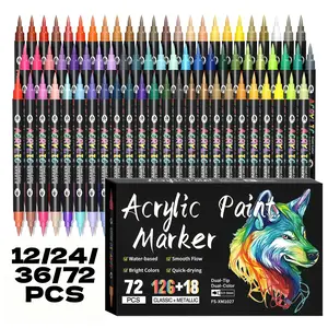 24/48/72/144 Colors Soft Brush Acrylic Paint Markers, Dual tips Dual Color ,Acrylic Paint Pens for Rock Painting, Wood, Glass, Ceramic, Fabric, Plastic, Egg & Scrapbook. Art Craft Supplies pens acrylic markers  -MM