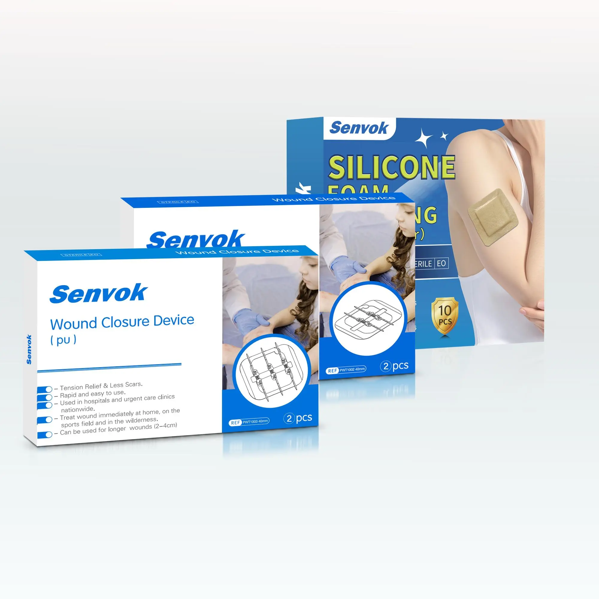 Wound Closure Device 4-Pack & Silicone Foam Dressing 10-Pack | Painless Zip Sutures and Absorbent Silicone Wound Pads for Laceration Repair, Scar Reduction, Waterproof First Aid Care, No Needles or Stitches Surgical Tape